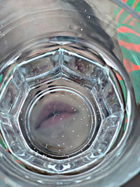 High angle view of glass of water