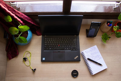 High angle view of laptop on table