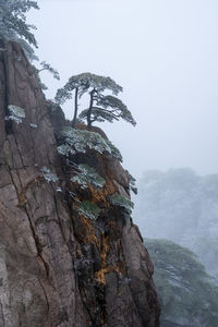 Low angle view of rock formation on mountain against sky