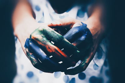 Close-up of stained hands