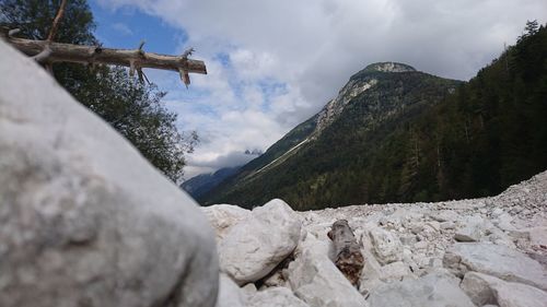 Scenic view of mountains against sky during winter