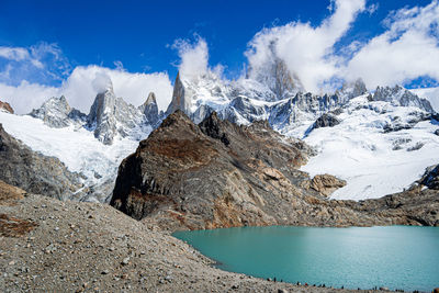 Scenic view of snowcapped mountains against sky