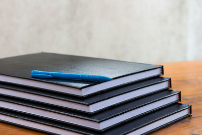 Stack of books on table