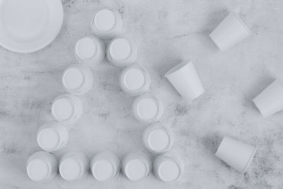 High angle view of plastic on white table
