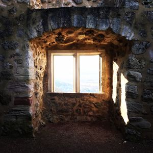 Close-up of window in abandoned building