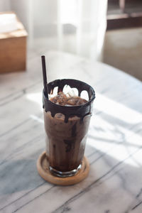 Close-up of ice cream on table