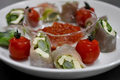 Close-up of nems served in plate