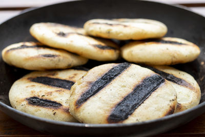 High angle view of bread in plate on table