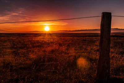 Scenic view of field against sky during sunset