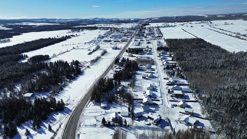 High angle view of snow covered landscape