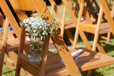 High angle view of potted plant on table