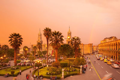 Arequipa, peru - basilica cathedral of arequipa at plaza de armas, main square of the city.