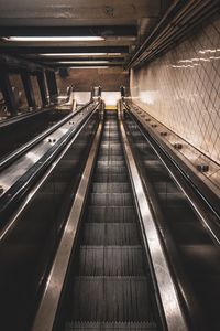 High angle view of escalator in subway station