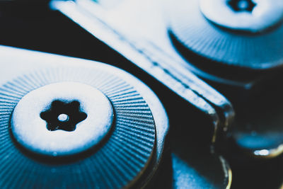 High angle view of buttons on table