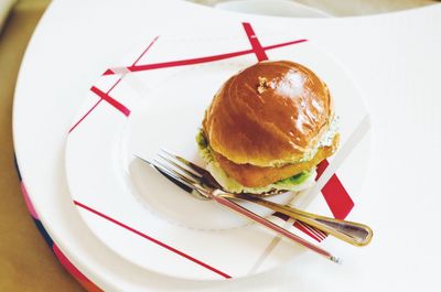 High angle view of dessert in plate on table