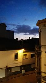 Buildings against sky at sunset