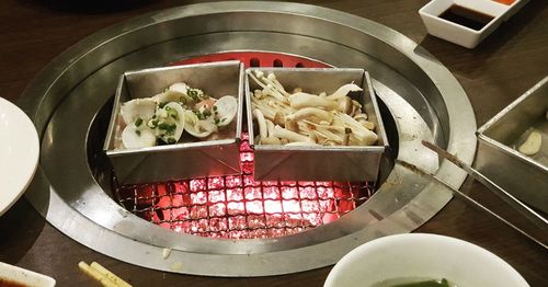 High angle view of food in kitchen