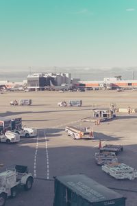 High angle view of airport runway against sky