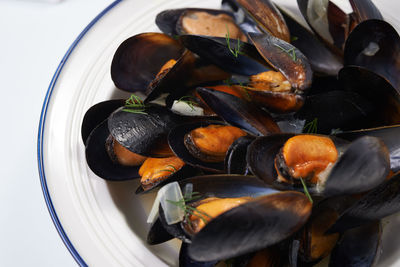 High angle view of food in plate