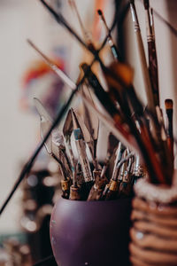 Close-up of paintbrushes