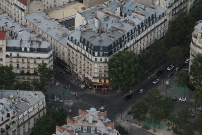 High angle view of street amidst buildings in city