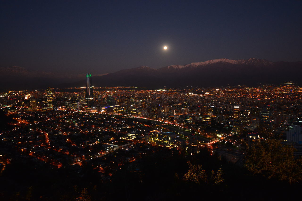 HIGH ANGLE VIEW OF ILLUMINATED CITYSCAPE AGAINST SKY