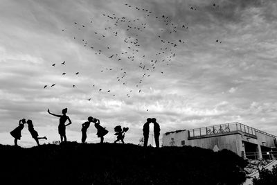 Low angle view of birds flying in sky