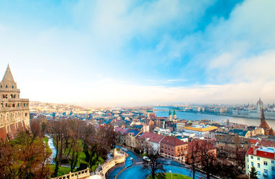 High angle view of buildings in city