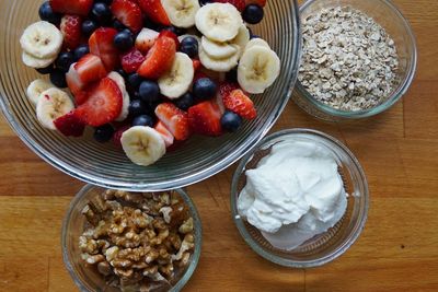 High angle view of breakfast in bowl on table