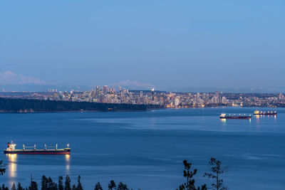 Scenic view of sea and city against sky