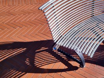 High angle view of metallic bench