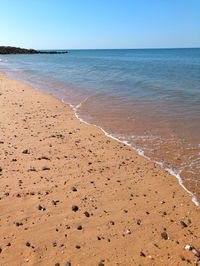 Scenic view of beach against clear sky