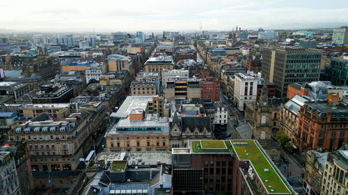 High angle view of buildings in city