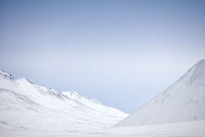 Scenic view of snowcapped mountains against clear sky