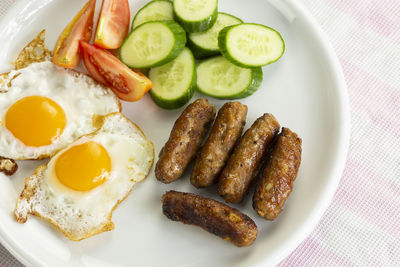 High angle view of breakfast served in plate