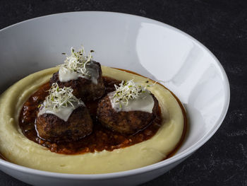 High angle view of meal served in bowl