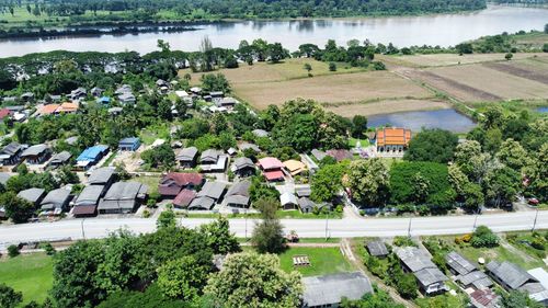 High angle view of buildings in city