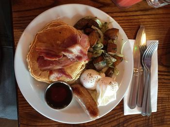 Close-up of food served on table