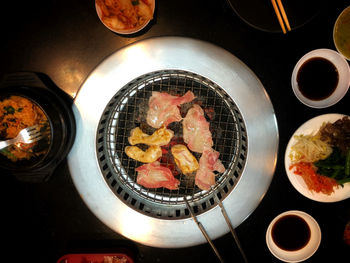 High angle view of food served in plate