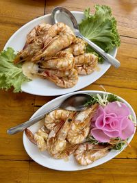 High angle view of food in plate on table