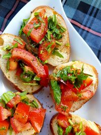 High angle view of salad in plate on table