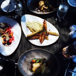 High angle view of food served in plate