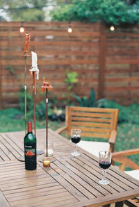 View of wine glasses on table