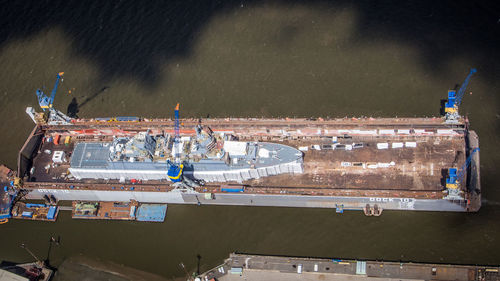 High angle view of ship in water