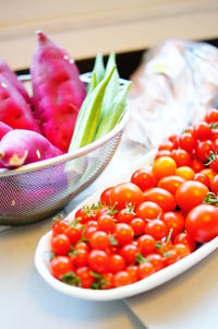 High angle view of vegetables on table