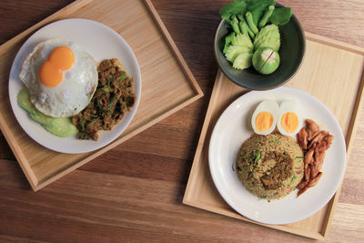 High angle view of food on table