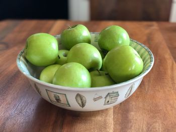 High angle view of fruits in bowl on table