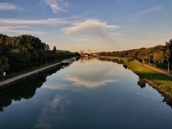 Reflection of trees in water against sky