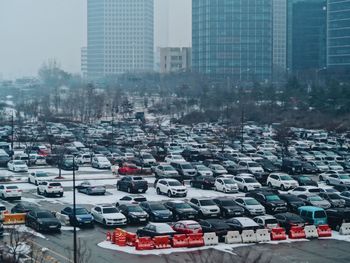 High angle view of traffic on road in city