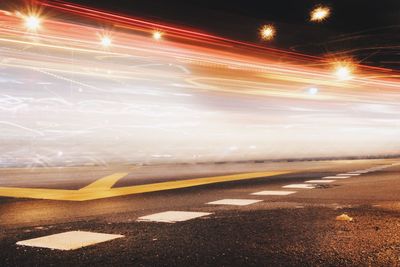 Light trails on road at night